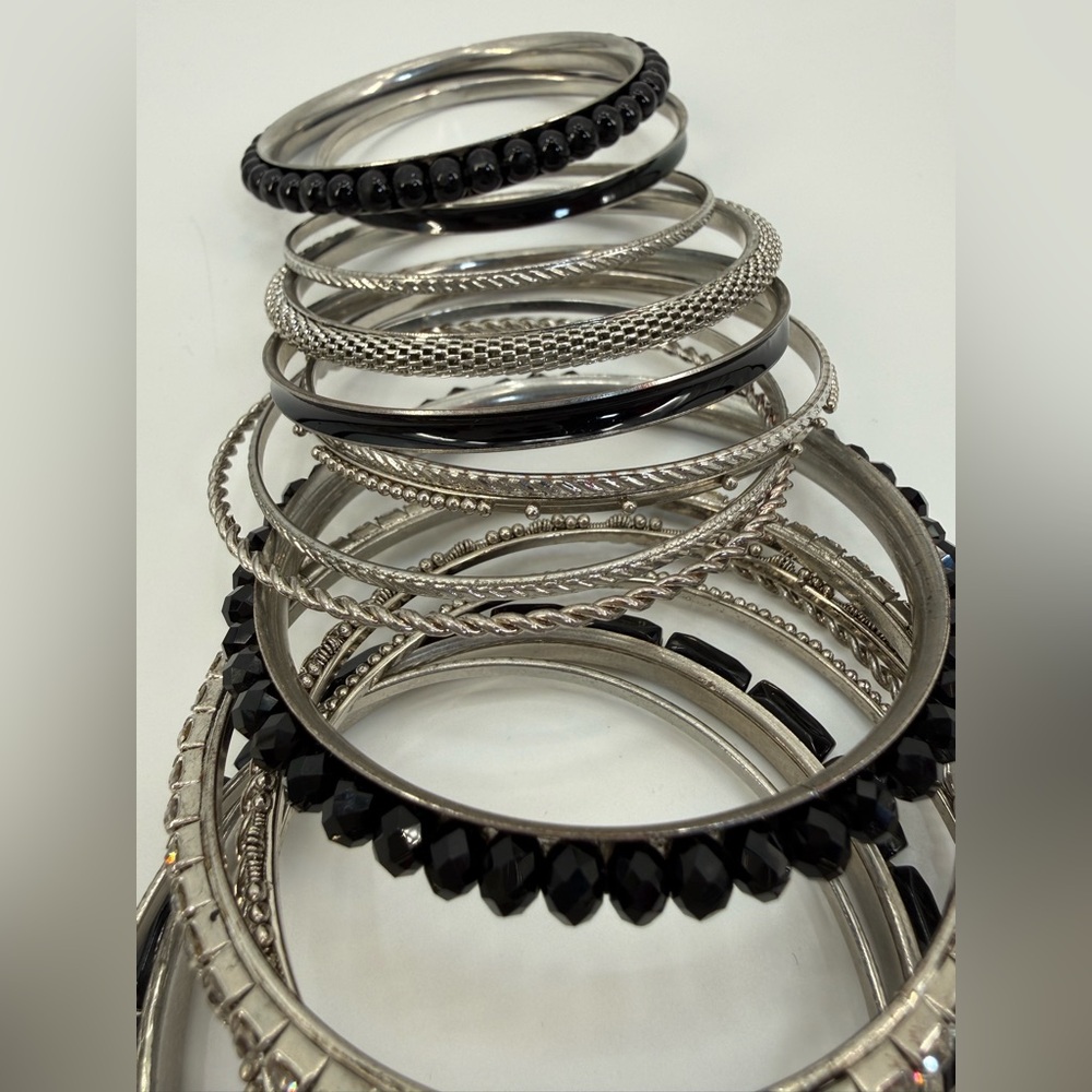 Black-Silver Multi-Layer Bracelet Stack Rhineston… - image 8